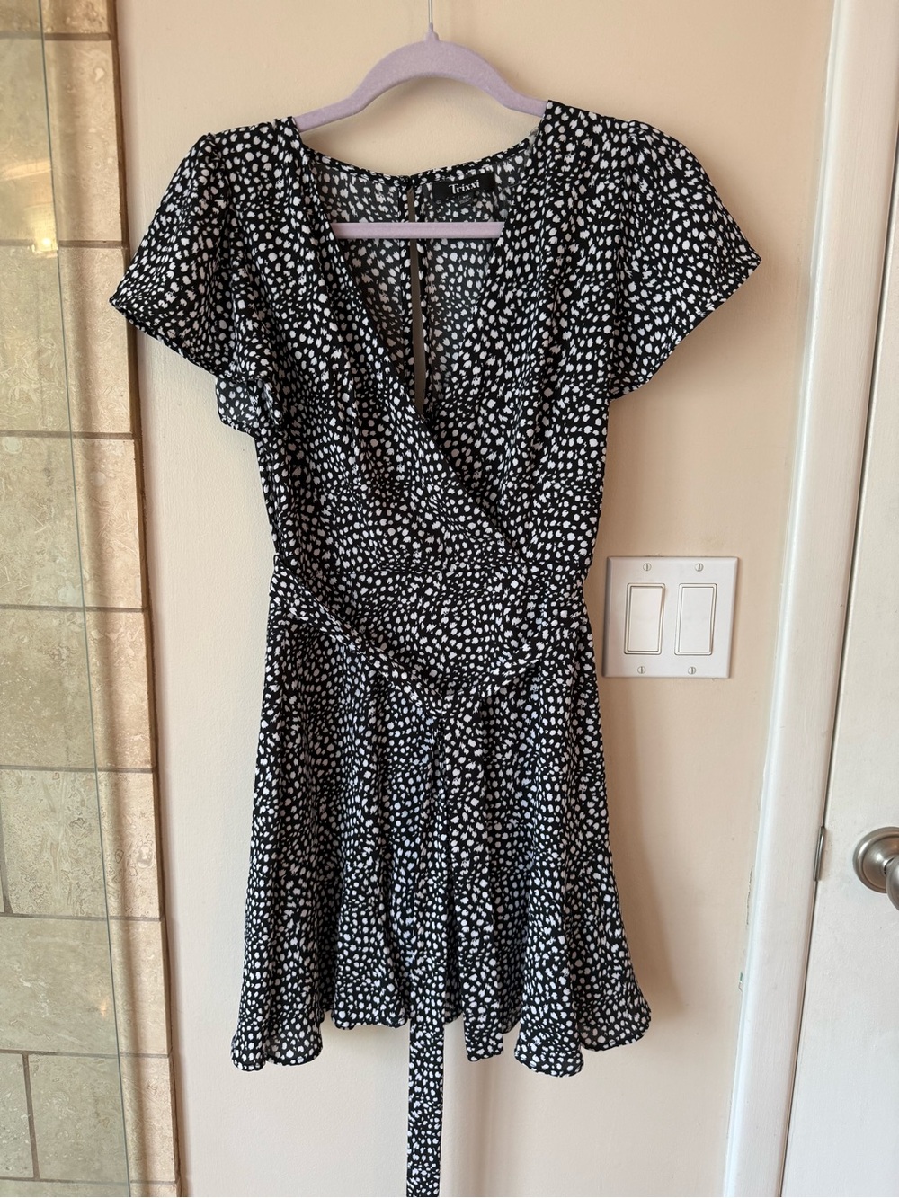 Trixxi XS Wrap-Style Black & White  Dot Dress